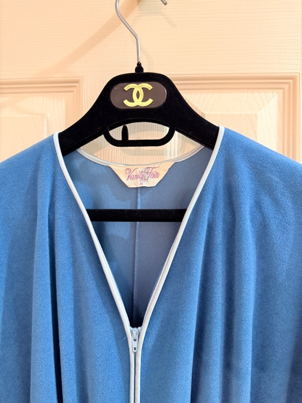 1970’s Vanity Fair Periwinkle Blue Maxi House Coat with Butterfly Sleeves - Picture 7 of 17